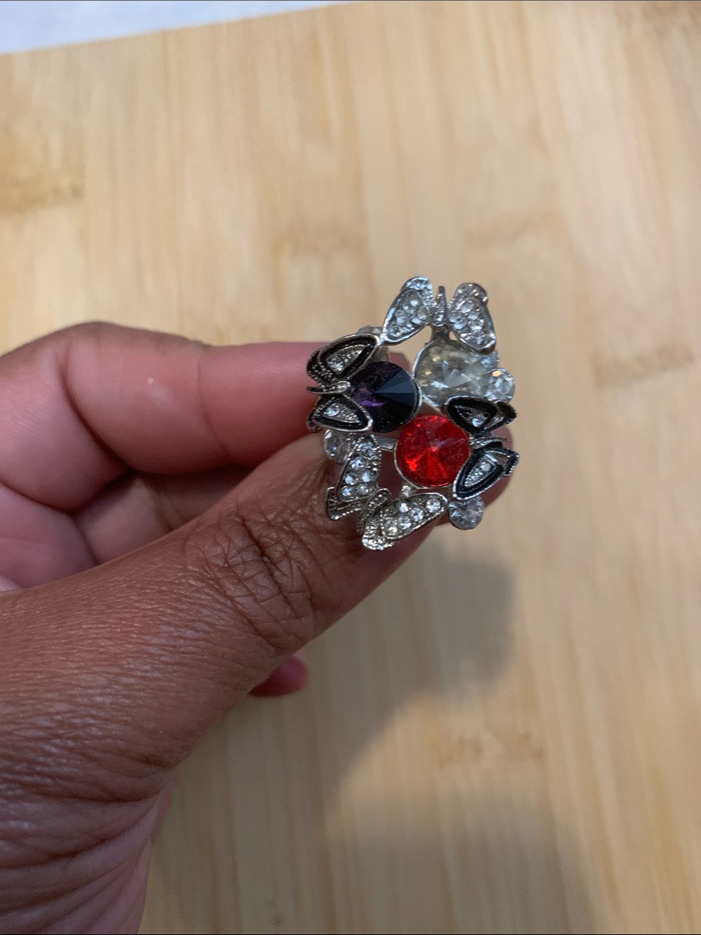 Butterfly 🦋Rhinestone Ring with Red and Purple Stones